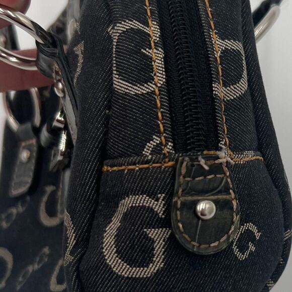 Guess Y2K Vintage Mini Micro Shoulder Monogram Denim Flap Purse Bag Black Gray - Picture 3 of 8